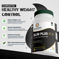 OLLOVITA Slim Plus – 1000mg Plant-Based Weight Loss & Metabolism Booster | Natural Fat Burner | Energy & Active Lifestyle Support | 60 Veg Capsules