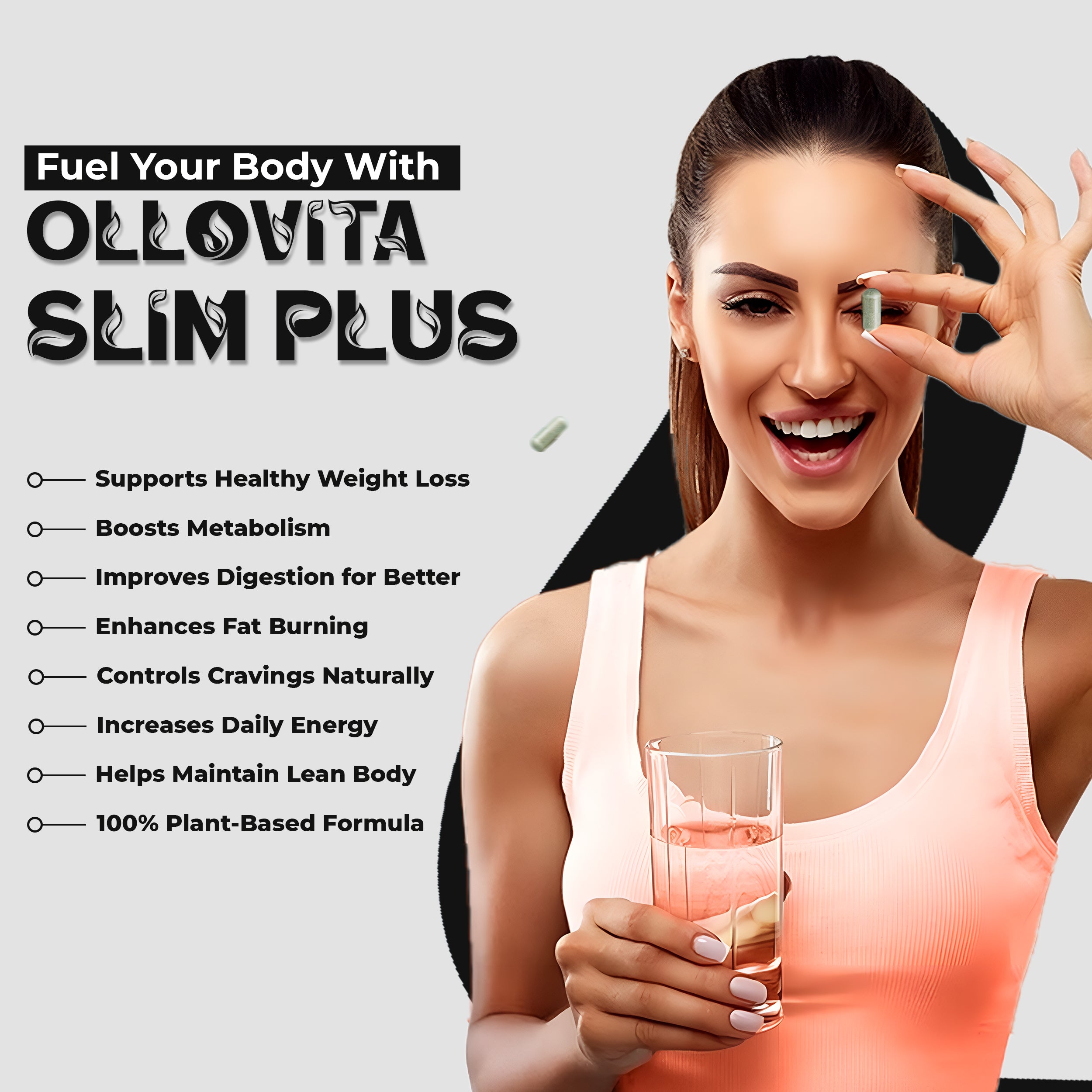 OLLOVITA Slim Plus – 1000mg Plant-Based Weight Loss & Metabolism Booster | Natural Fat Burner | Energy & Active Lifestyle Support | 60 Veg Capsules