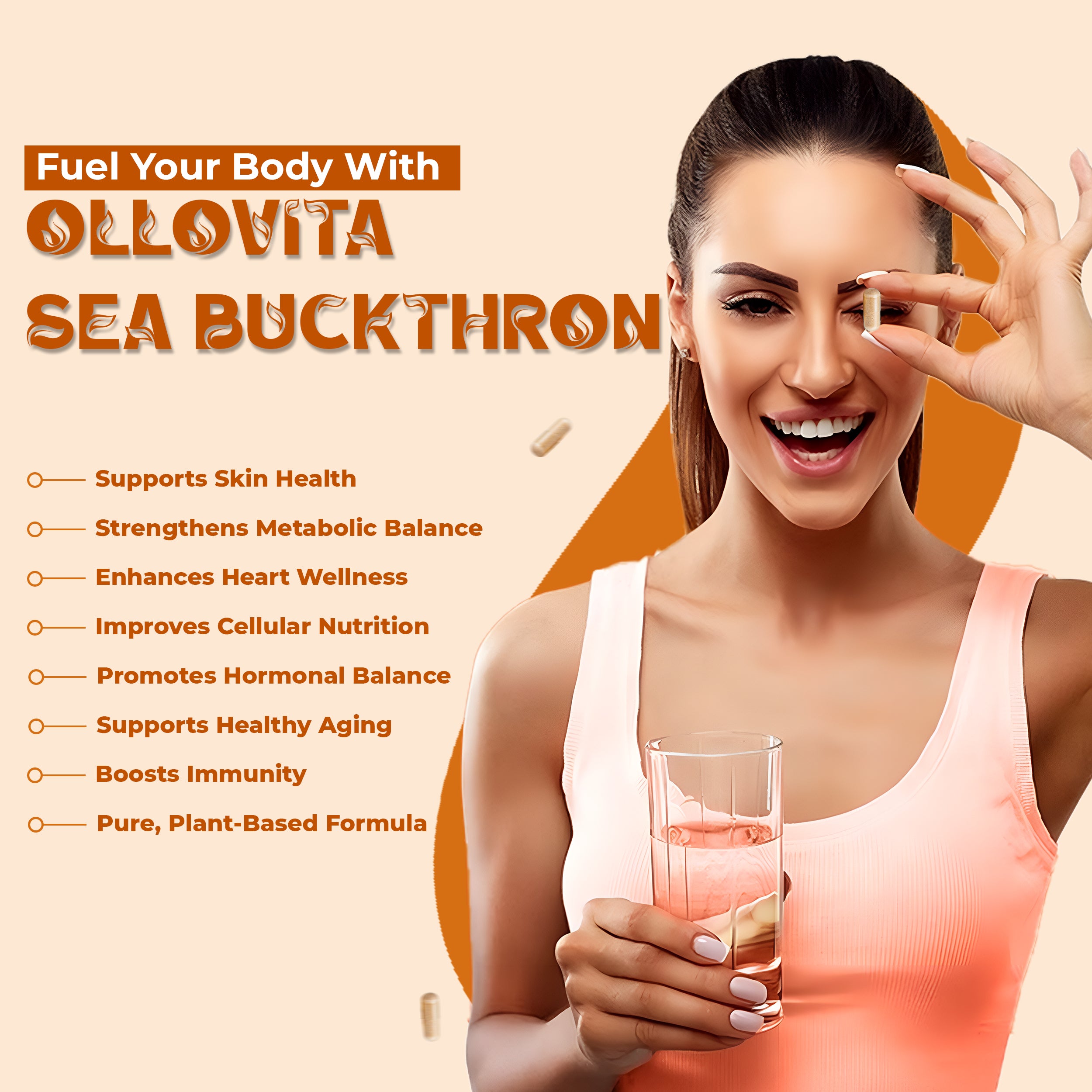 OLLOVITA Plant Based Sea Buckthorn Oil Capsules (1000mg) – Omega 3-6-7-9 | Immunity, Heart, Brain, Joint & Skin Health | 100% Vegan Whole-body Wellness – 60 Capsules