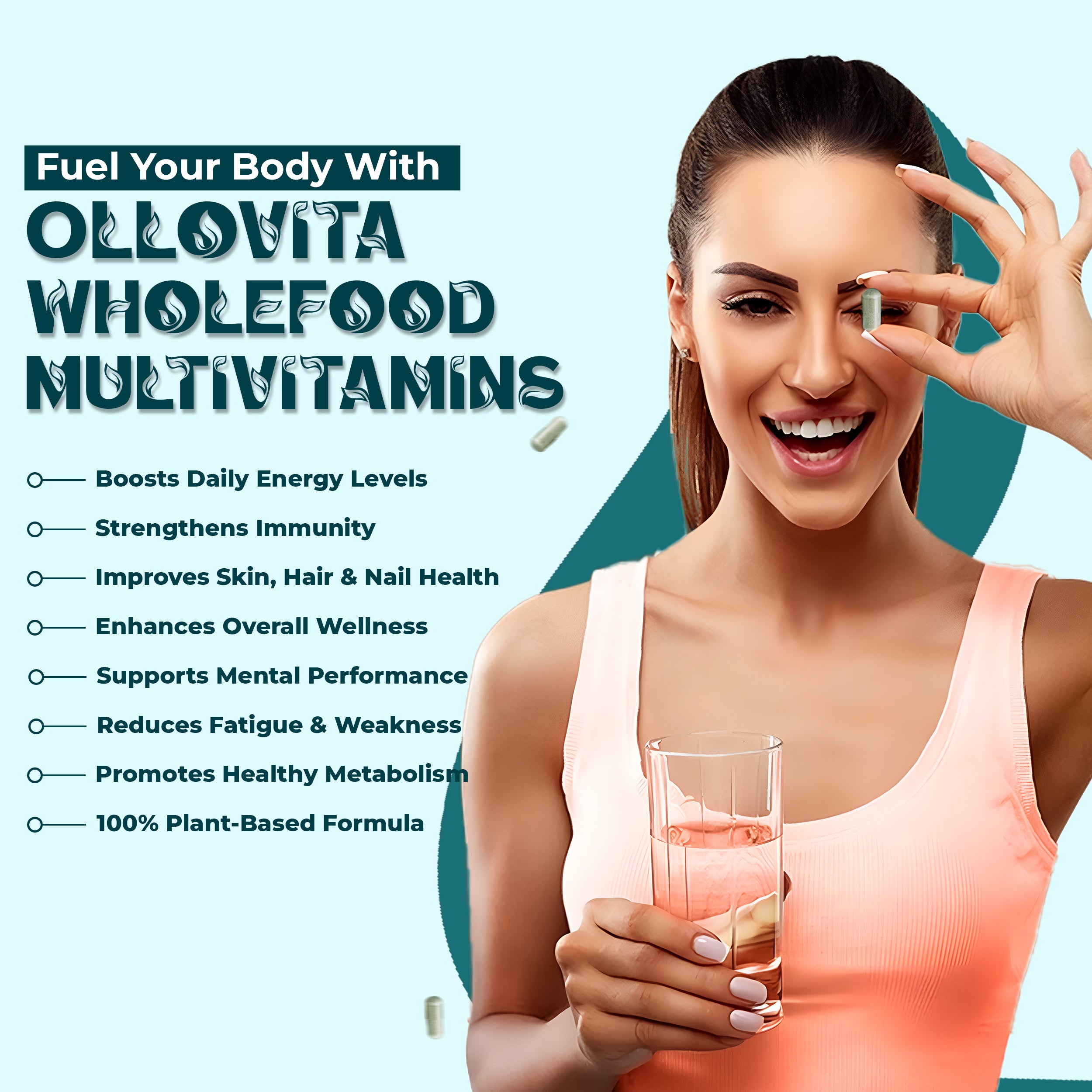 OLLOVITA Plant Based Multivitamin – 60+ Wholefood Ingredients with 24 Essential Vitamins & Minerals | Stamina, Energy, Bone & Joint Support | For Men & Women – 60 Veg Capsules