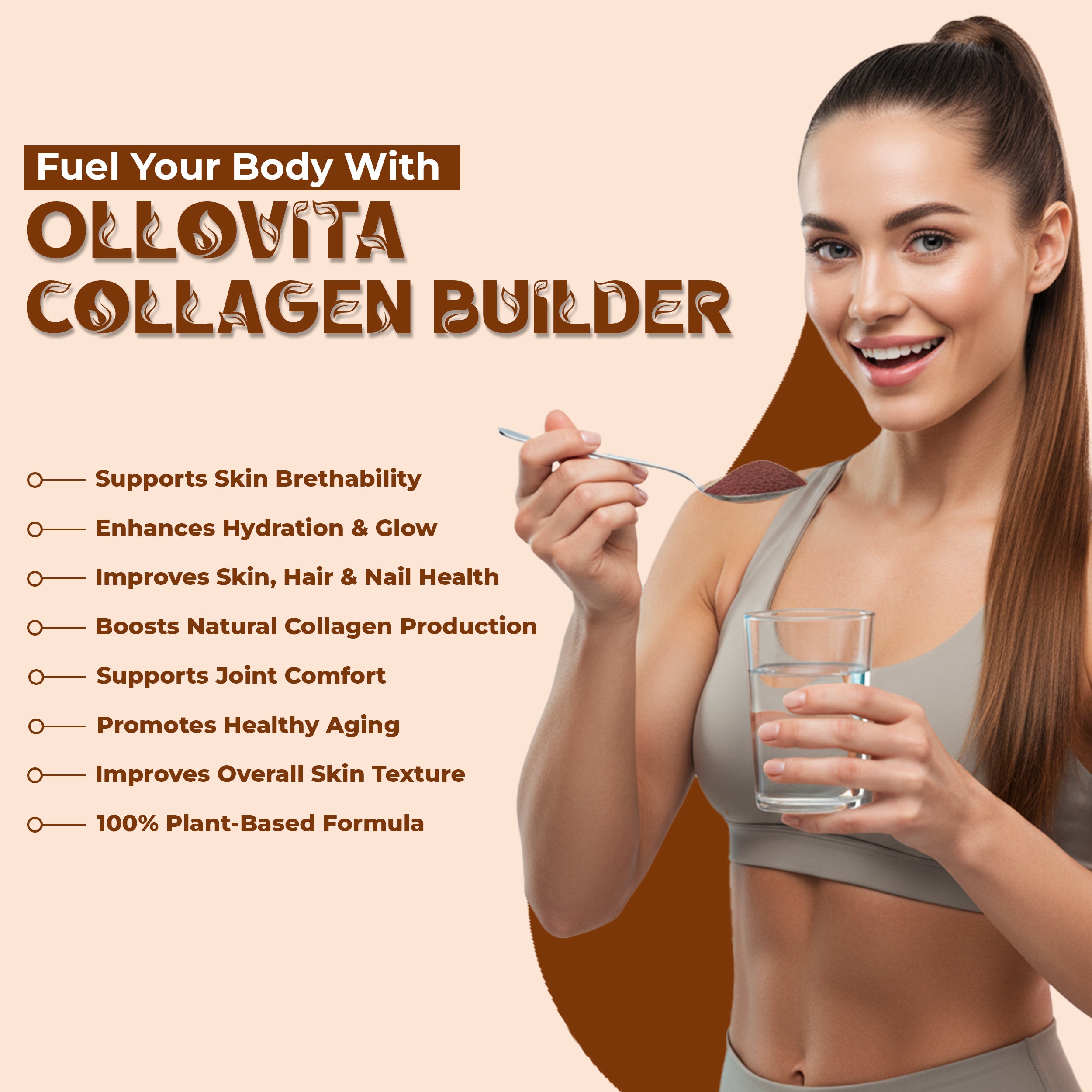 OLLOVITA Plant-Based Collagen Builder Powder 250g – With Biotin, Vitamin C & Selenium | Skin, Hair, Nails & Joint Support | Clean Beauty Nutrition
