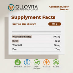 OLLOVITA Plant-Based Collagen Builder Powder 250g – With Biotin, Vitamin C & Selenium | Skin, Hair, Nails & Joint Support | Clean Beauty Nutrition