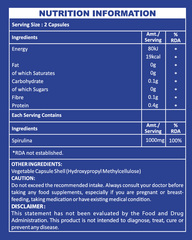 Plant-Based Spirulina 1000mg Veg Capsules – Green Superfood for Immunity, Muscle Strength & Daily Energy | 60 Capsules