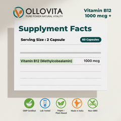 Plant-Based Vitamin B12 1000mg Veg Capsules – Energy, Nerve & Metabolism Support | 60 Capsules (Methylcobalamin)