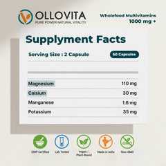 OLLOVITA Plant Based Multivitamin – 60+ Wholefood Ingredients with 24 Essential Vitamins & Minerals | Stamina, Energy, Bone & Joint Support | For Men & Women – 60 Veg Capsules