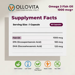 OLLOVITA Omega-3 Fish Oil – 1000mg Softgels for Heart Health, Cholesterol Support & Vitality | EPA & DHA | Cardiovascular Wellness – 60 Softgel Capsules