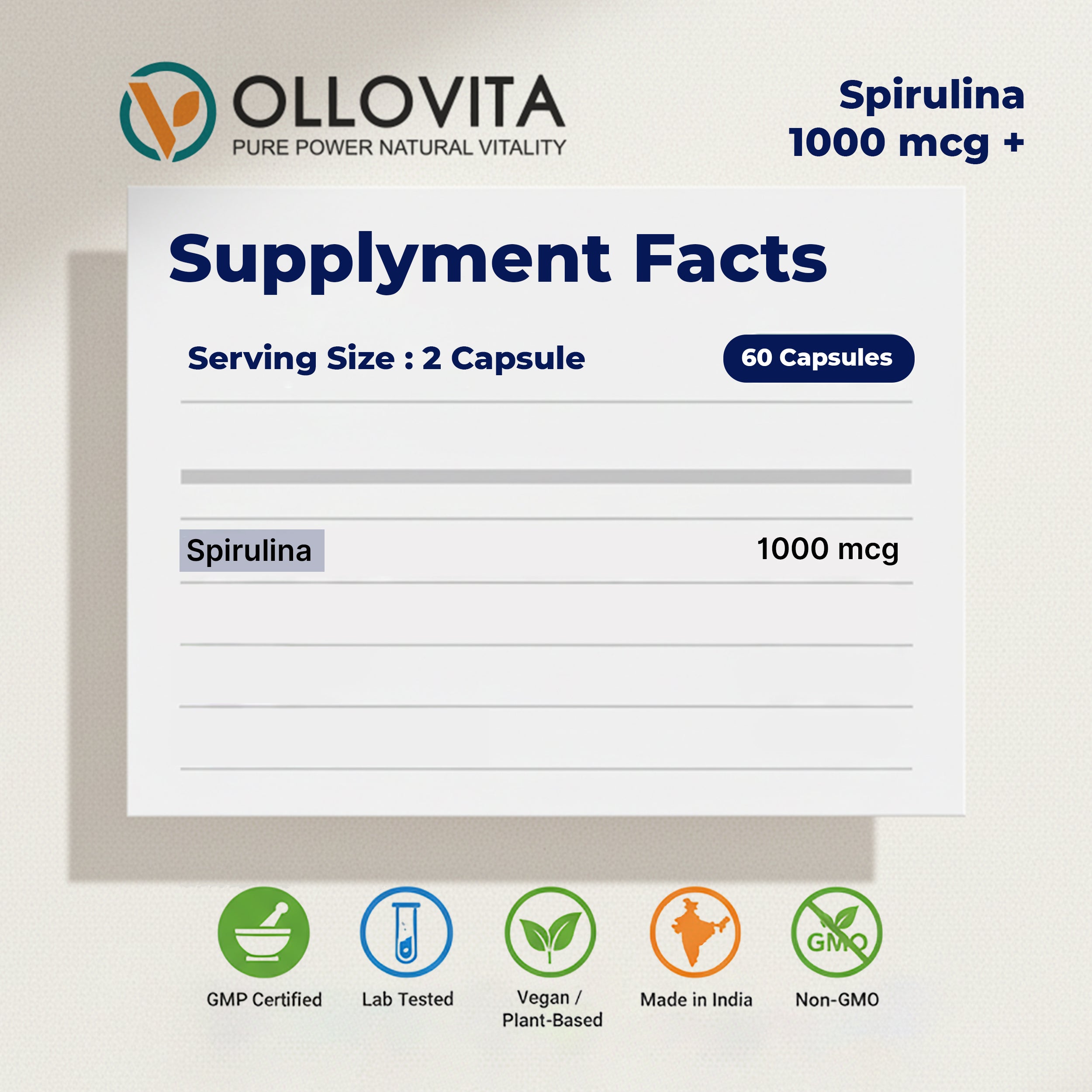 Plant-Based Spirulina 1000mg Veg Capsules – Green Superfood for Immunity, Muscle Strength & Daily Energy | 60 Capsules