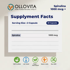 Plant-Based Spirulina 1000mg Veg Capsules – Green Superfood for Immunity, Muscle Strength & Daily Energy | 60 Capsules